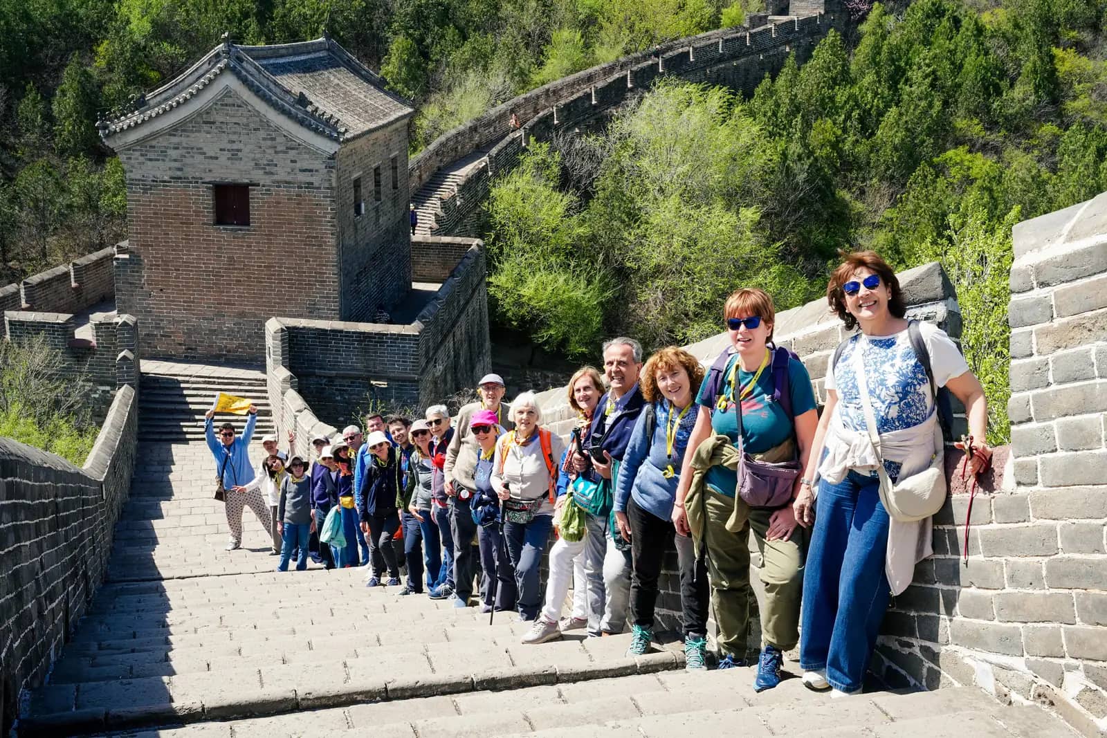 International travelers gathered together on the Great Wall near Beijing