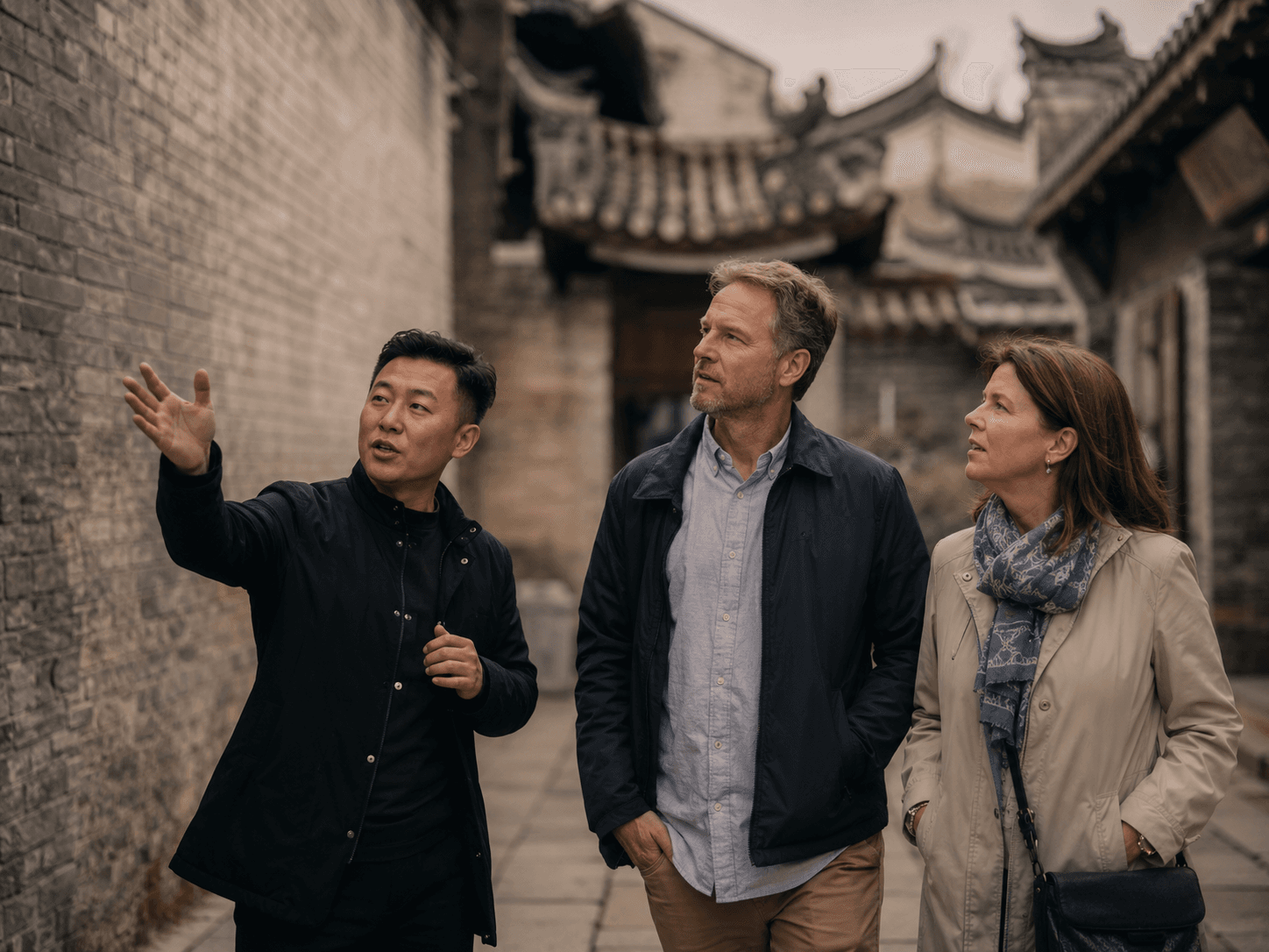 An AVIORA local guide speaking with international guests in Beijing