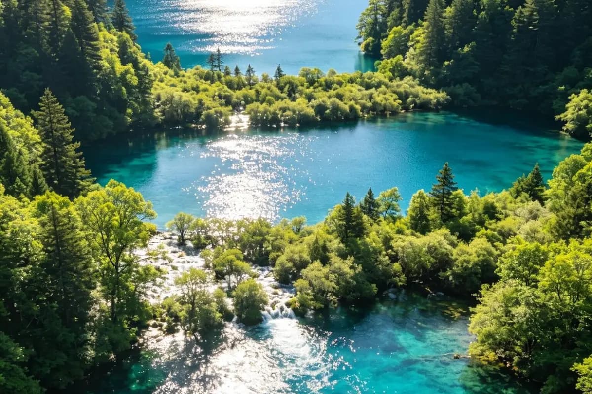 Forested mountain scenery in the Jiuzhaigou region