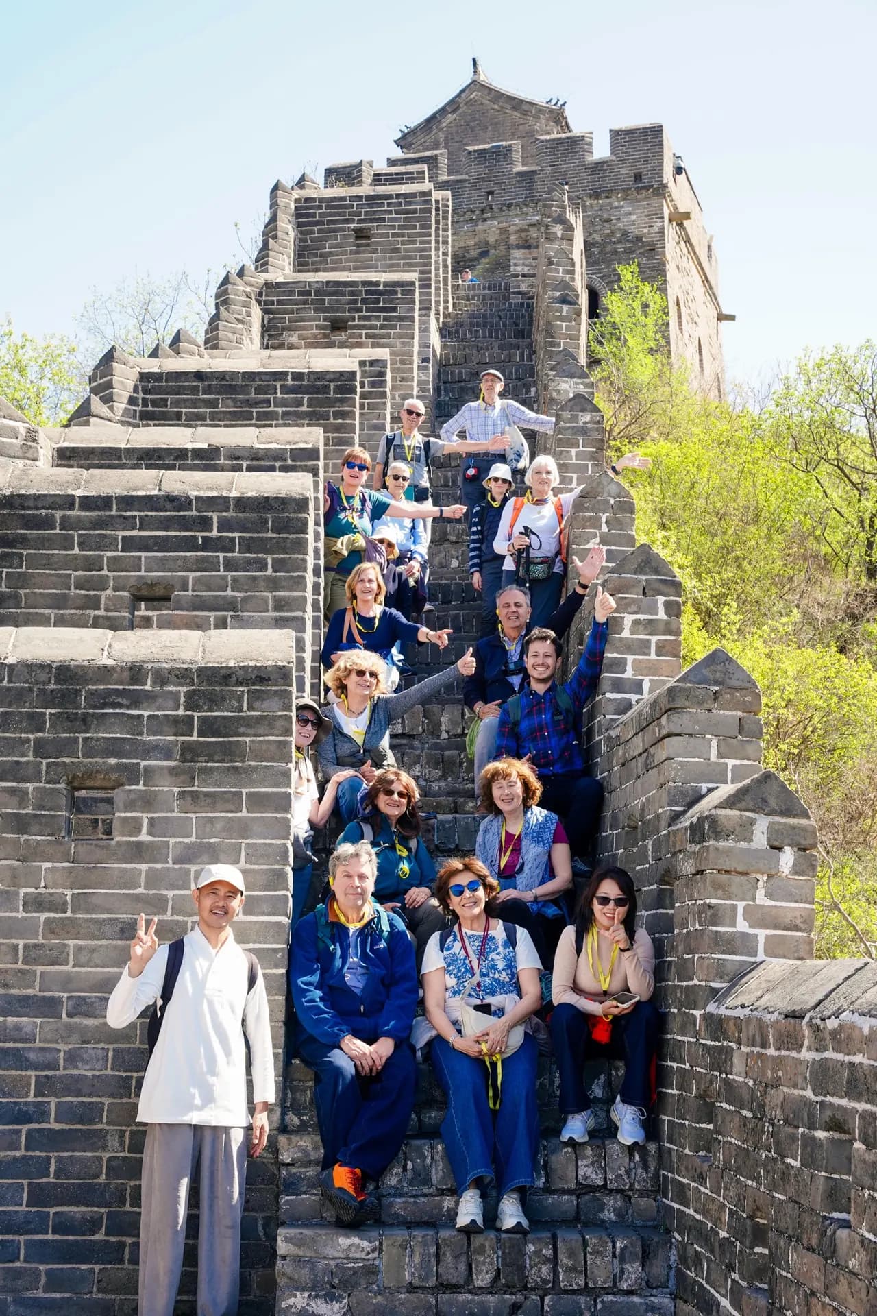 Travelers gathered on a Great Wall watchtower near Beijing