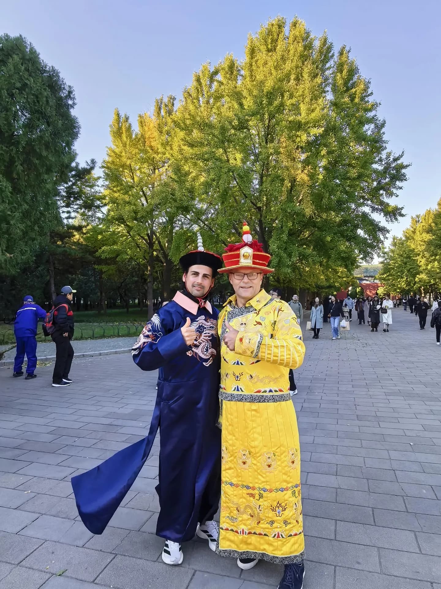 A traditional costume walk through Beijing's Temple of Heaven park