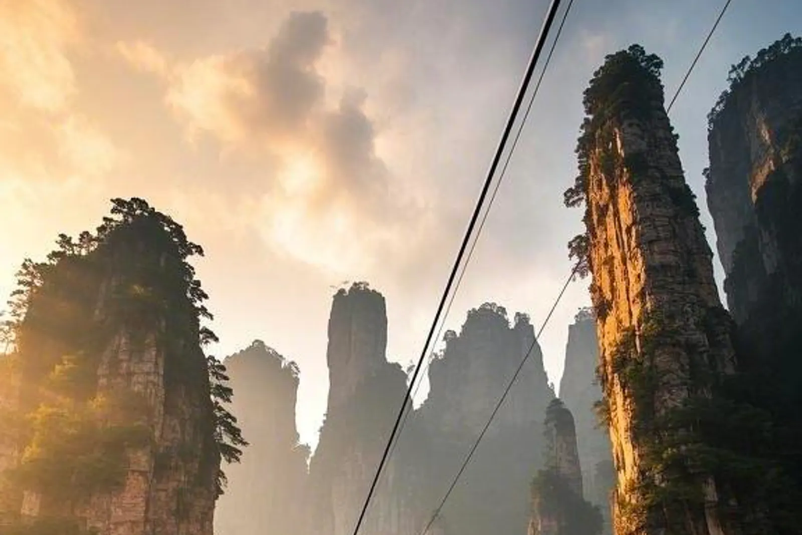 A cable car crossing Zhangjiajie's sandstone landscape