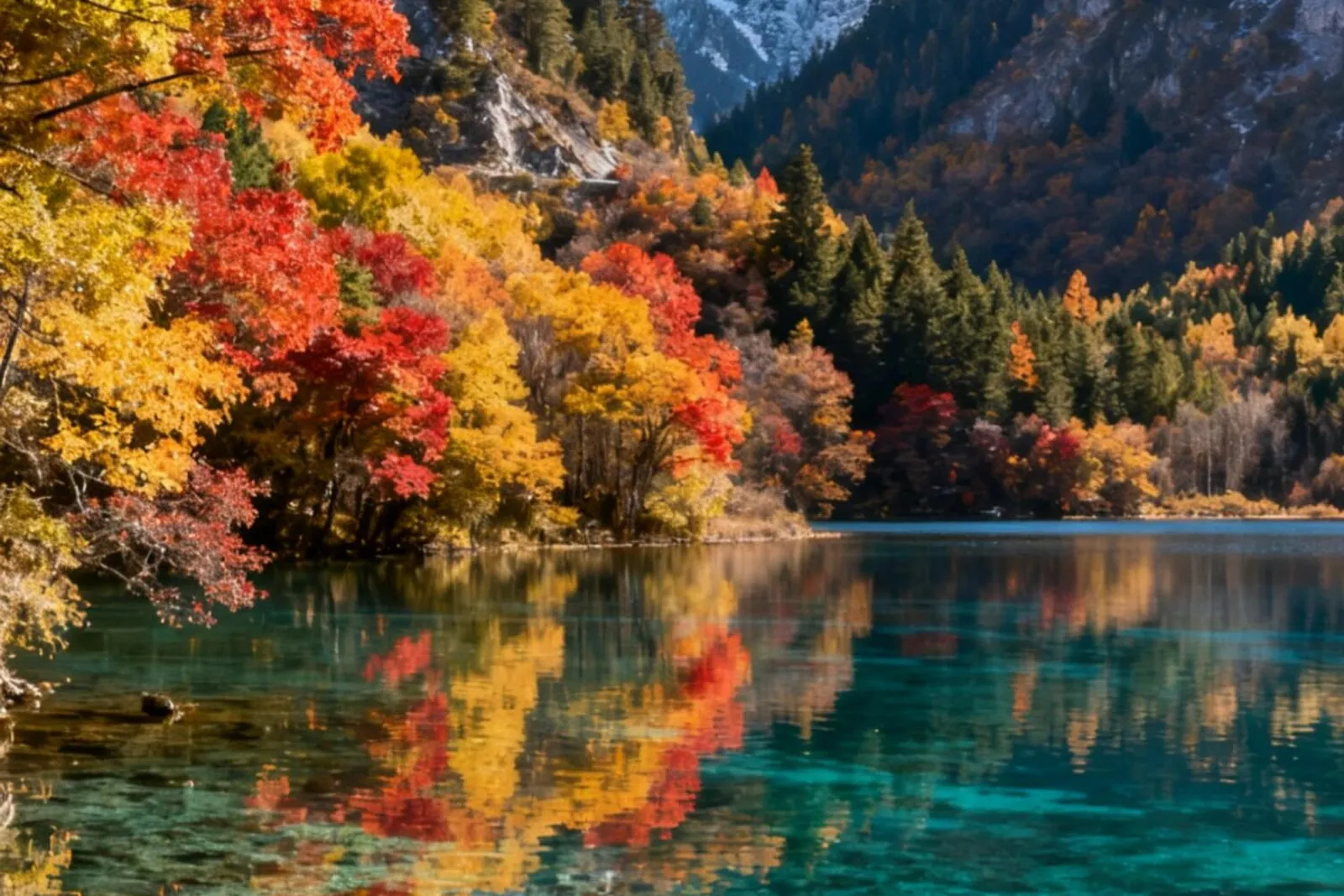 Autumn colors reflected in a Jiuzhaigou lake