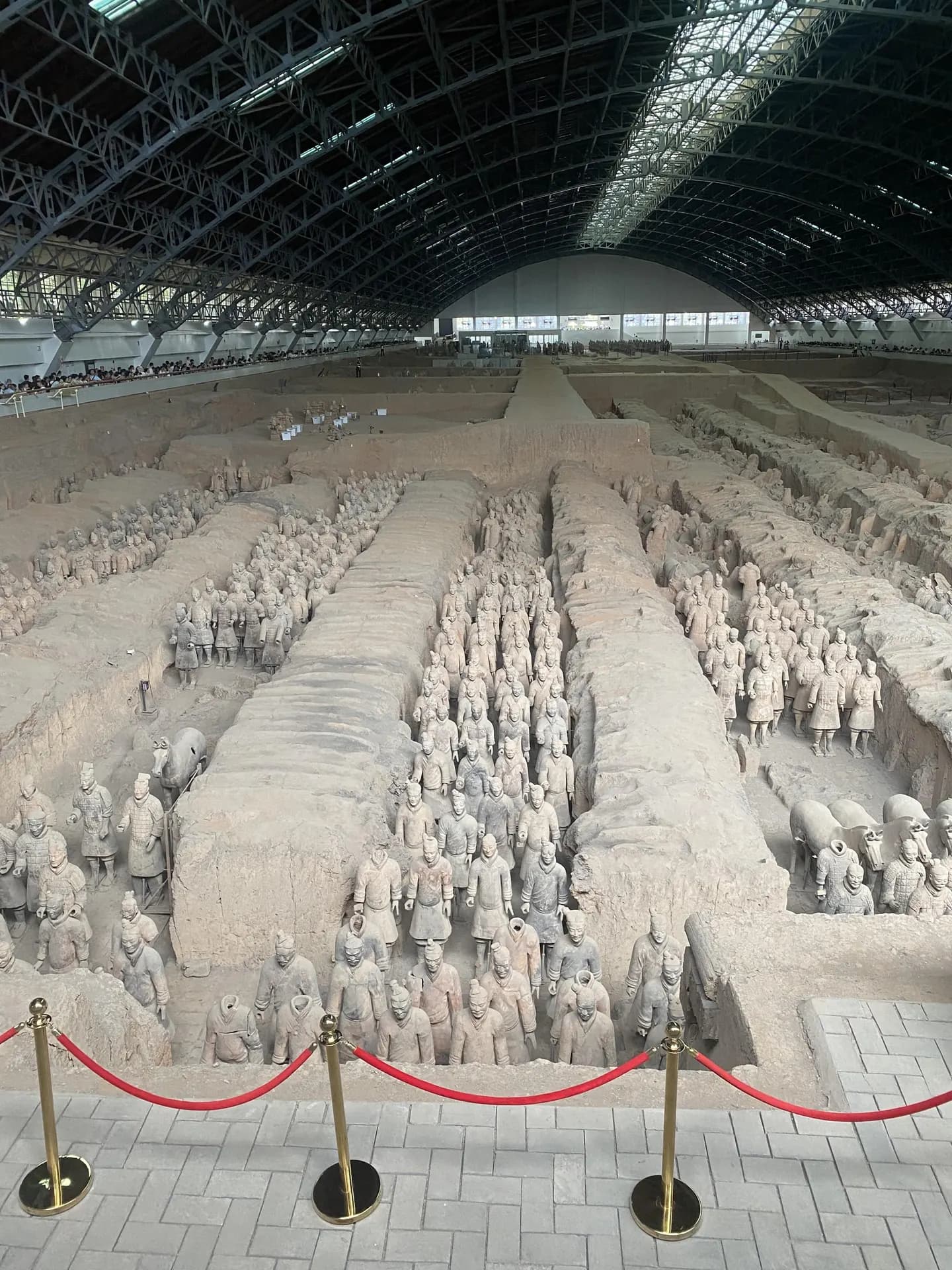Rows of Terracotta Army figures in an excavation pit near Xi'an
